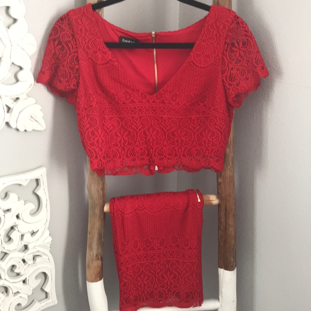 BEBE Red Lace Dress (2 Piece)